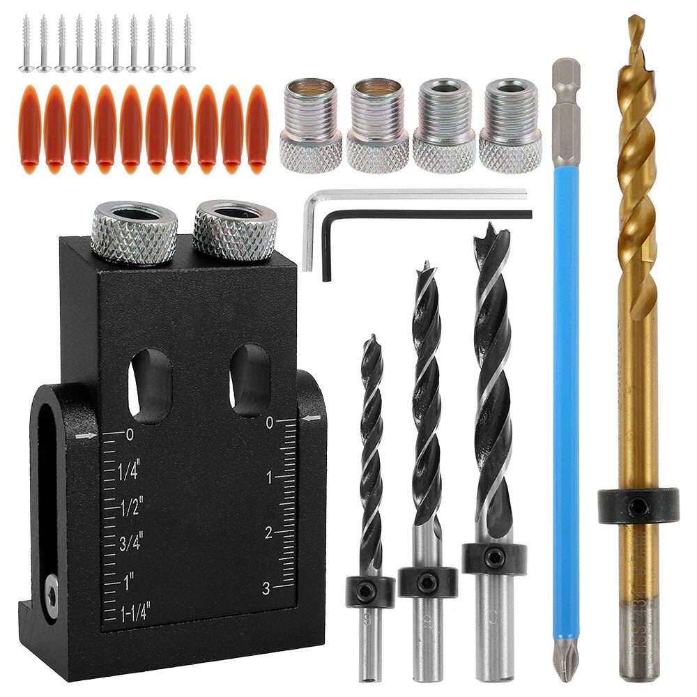 38 stk. træbearbejdning skrå hullokaliseringsbor borelomme hul jig kit 15 graders vinkel boreguide sæt hul diy snedkeredskaber: Default Title
