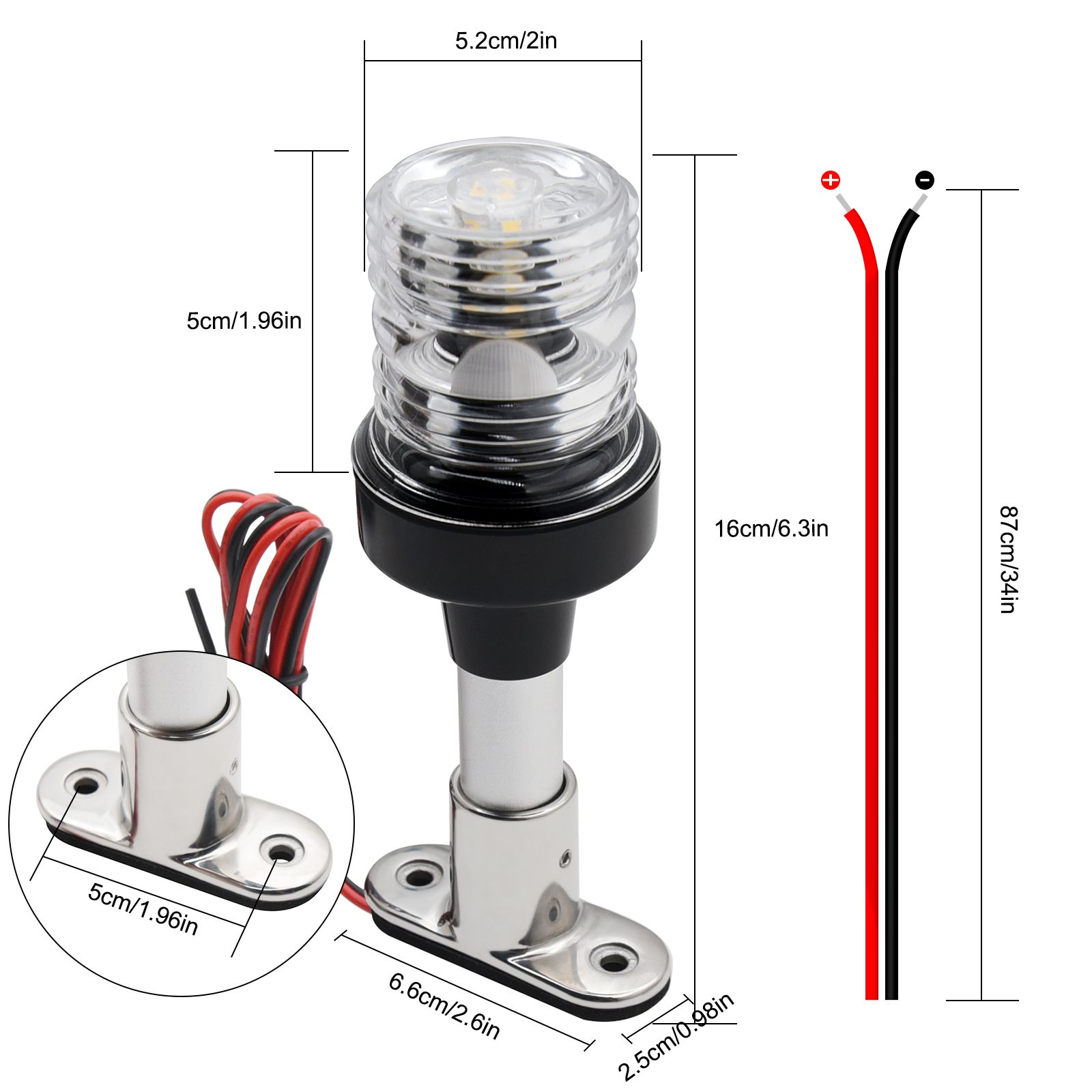 Fold Down 360 Degree LED Boat Navigation Light for Yacht Marine Anchor Light 12~24 V Sailing Signal Light Boat Accessories: Ivory