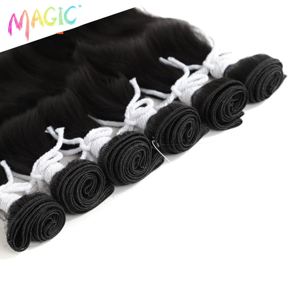 Magic Synthetic Hair 6PCS 20inches Nature Wave Hair Bundles Black Color Extensions Heat Resistant Strands of Hair Tresses