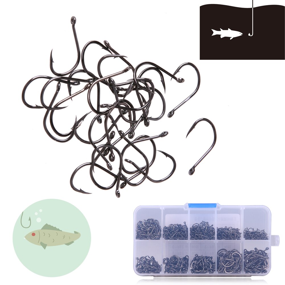 200-600 stk fiskekrog jig kroge med hul flue fiskegrej boks kulstof stål fiskekrog