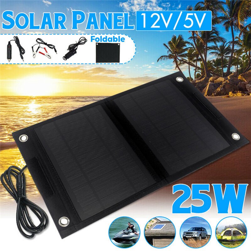 12V 25W Folding Solar Panel Sun Power Waterproof Solar Cells Charger Double USB Output Devices Portable for Smartphones