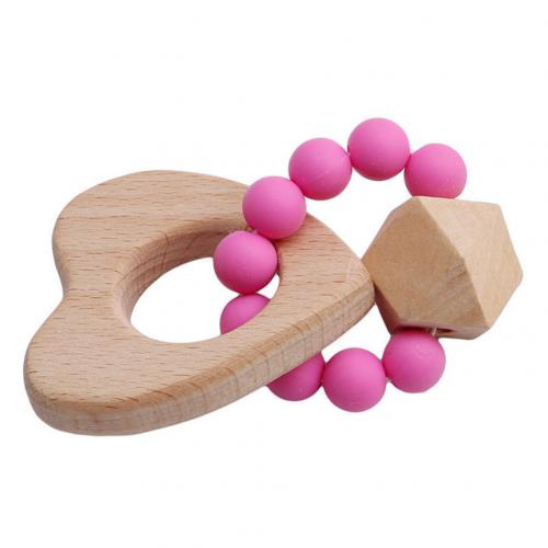 Houten Dier Maan Vormige Armband Siliconen Kralen Rammelaar Baby Kinderziektes Speelgoed: Peach Heart