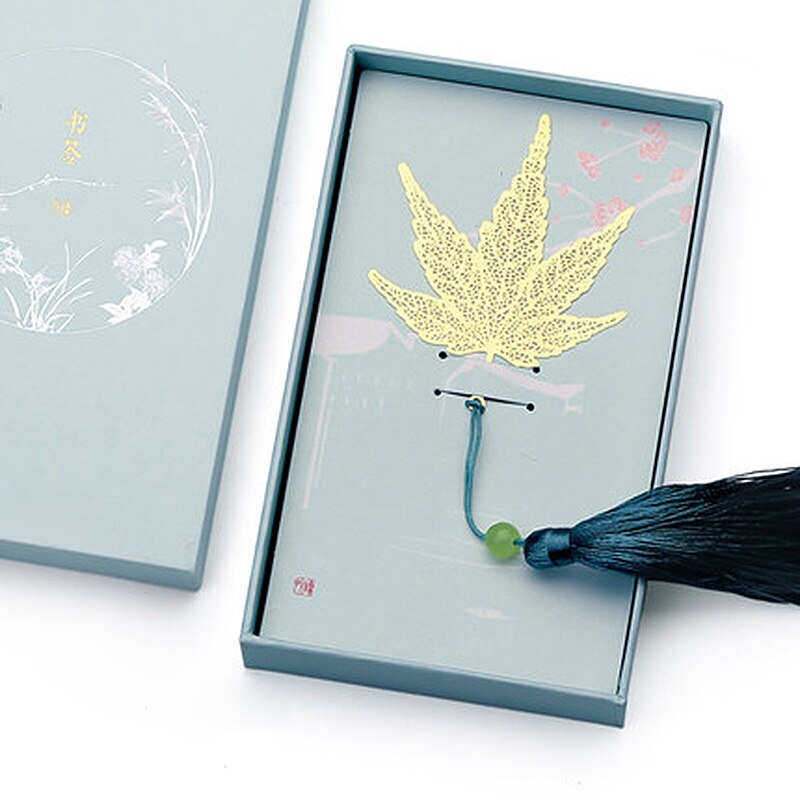 Metal Bookmarks Literature Art ginkgo Leaf Bookmarks With Box Teacher GiftsTree Leaf Bookmarks: E