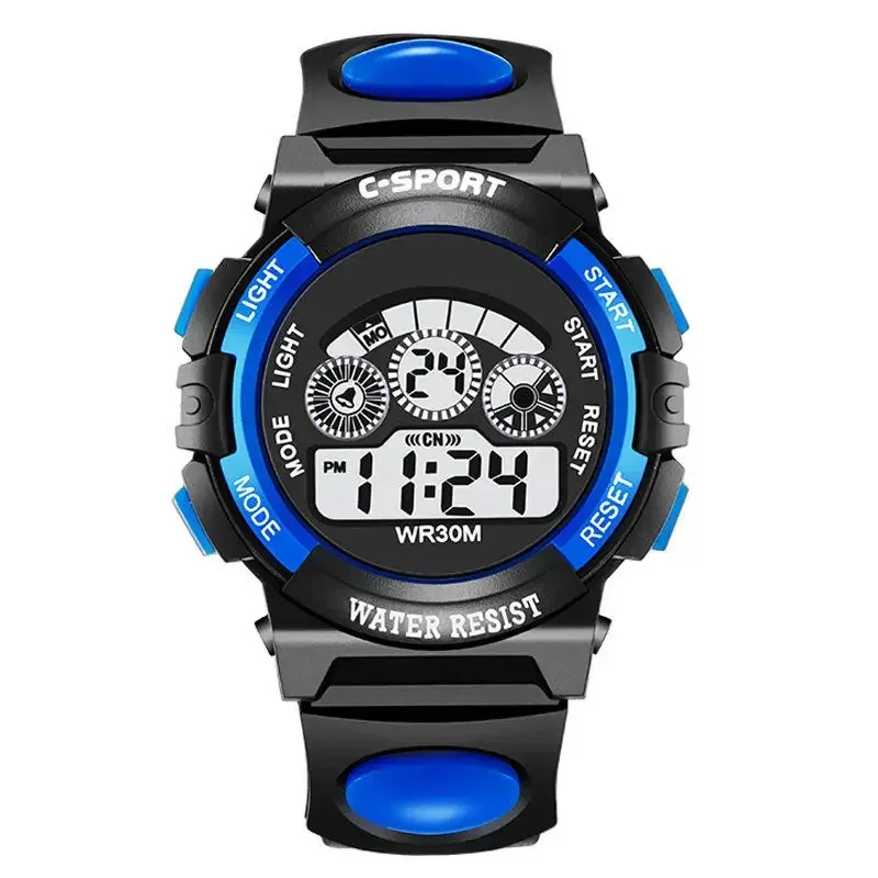 Kinder elektronische uhren farbe leucht zifferblatt leben wasserdicht multi-funktion luminous alarm uhren uhr für jungen und mädchen: style1-blue