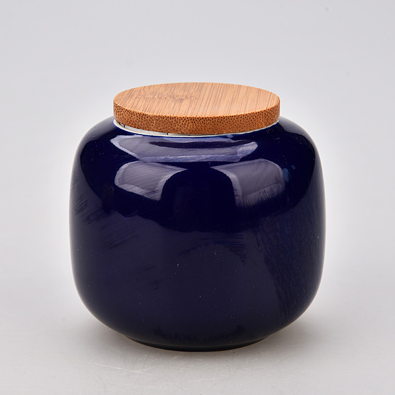 Mini Jarra de cerámica con tapa de madera sellada, recipiente portátil para té, dulces, velas aromáticas, contenedor de porcelana, decoración del hogar: B