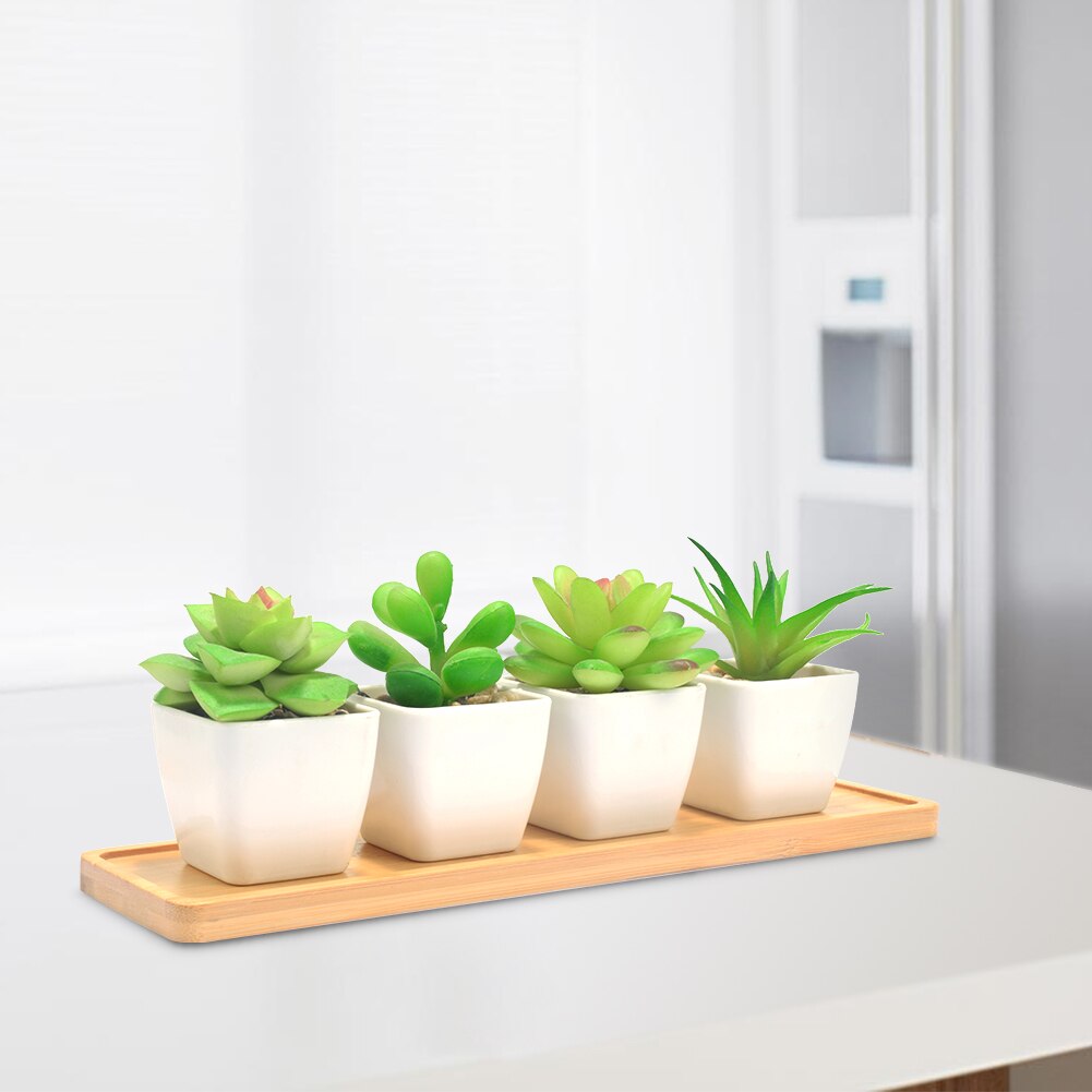 1pc en bois bambou plateau Succulent Cactus support Pot plateau Simple décor à la maison plante fleur Pot soucoupe Rectangle forme