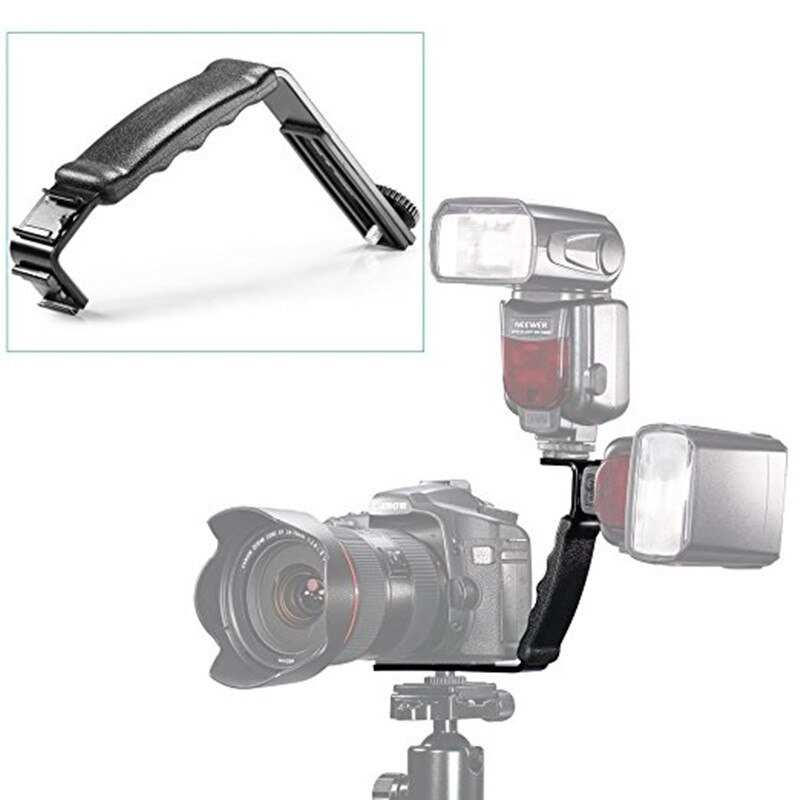 Hot Universale Del Basamento Del Microfono L Staffa Impugnatura Della Fotocamera Con 2 Monti Hot Shoe Per Zhiyun Liscia Q/3/dji Osmo/Rode Videomicro