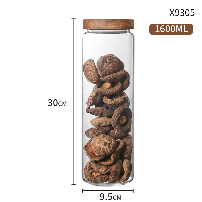 Botellas de almacenamiento de vidrio con tapa de madera, tarros grandes para alimentos, té, granos de café, dulces, 350-3000ml: 1550ML