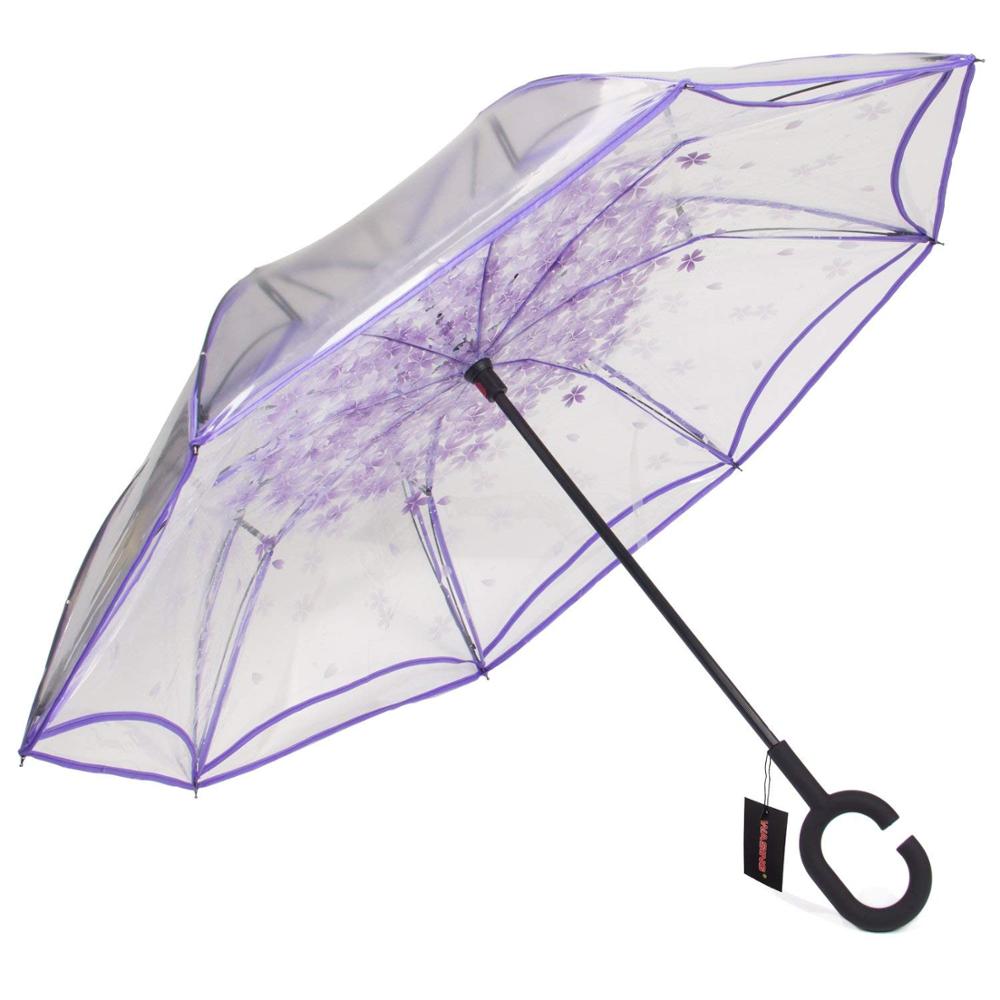 Yesello pliant parapluie inversé Double couche inversé coupe-vent pluie voiture parapluies pour femmes Transparent inversé parapluie bleu: Purple