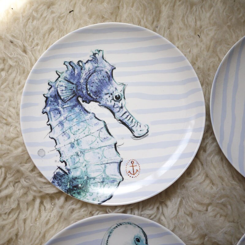 Ceramic Ocean Style Marine Animals Watercolor Effect 8 inch Plate/Dinner Plate/Hanging Plate