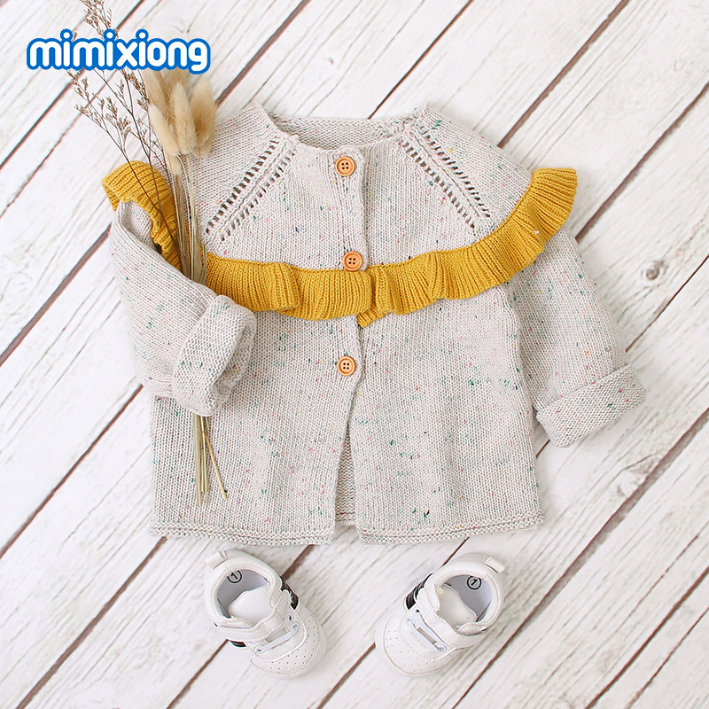 Baby Sweater Coat Color Solid Cardigan Sweater Jacket Collar Frill: 6-12M