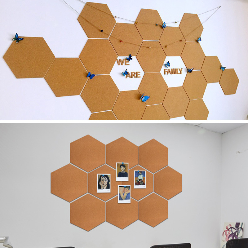4pcs Cork Board Muti-Functional Cork Board Self-Adhesive Office Photo Background Cork Board Hexagon Stickers For Office Home