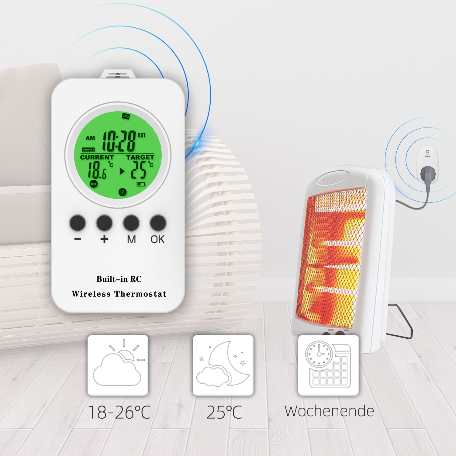 Nashone – Thermostat 220v, minuterie de prise de chauffage, télécommande sans fil LCD, refroidissement de chauffage réglable
