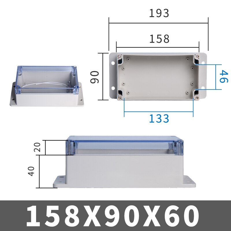 IP67 Plastic Transparent Box Waterproof Enclosure Electronic Project Outdoor Instrument Electrical Project Box Junction Housing: 158-90-60