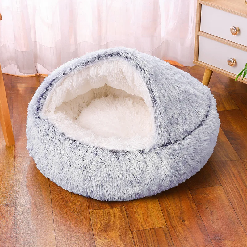 Cama redonda de felpa suave para gatos, colchón – Grandado