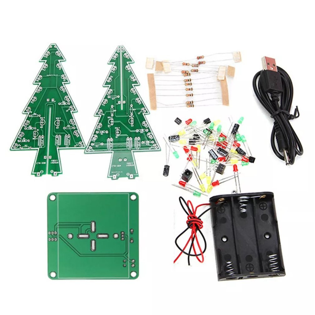 Kit de piezas de árbol de Navidad Flash de 7 colores Diy Módulo de placa de circuito LED 3D árbol de Navidad con interruptor de autobloqueo de luces Led