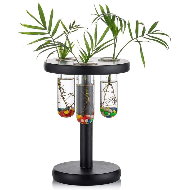 Szkło 3 probówka kwiat wazon na pączki kwiatów, drewniany stojak, ambona, biuro w domu