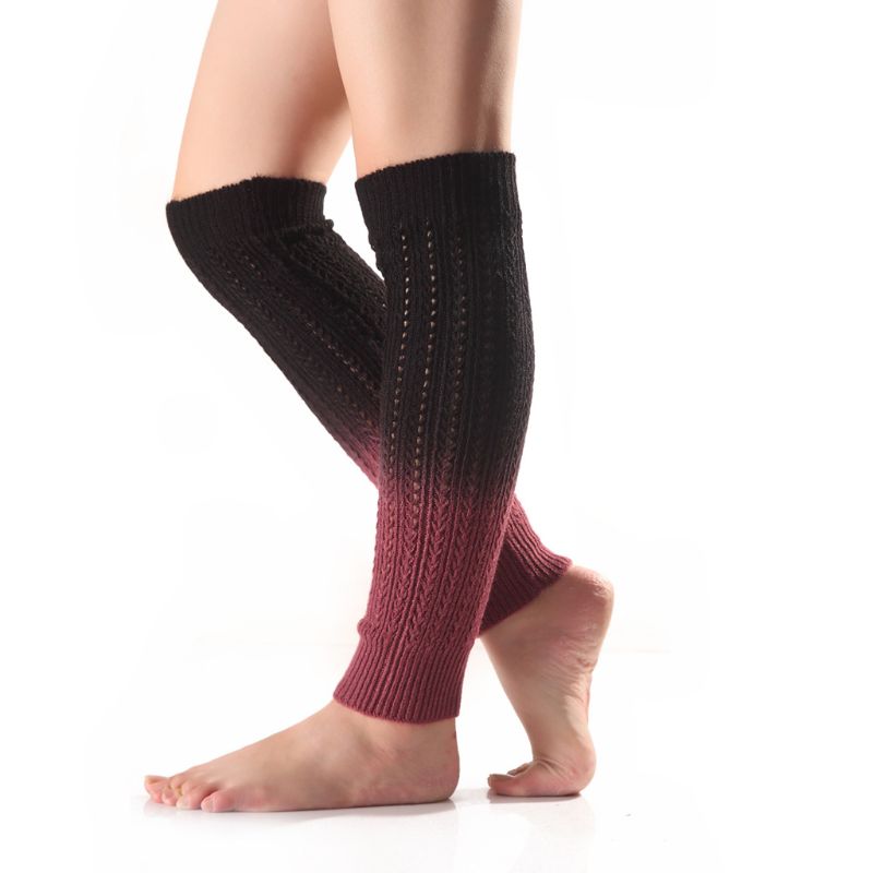 Para Mujer niñas invierno degradado Color Cable de punto largo calentadores medias sin pies al aire libre nieve esquí rodilla alta Crochet botas puños
