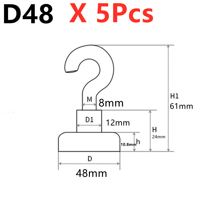 Heavy Duty Magnetic Hook Multiple specifications Strong Neodymium Magnets Hook Home Kitchen Workplace etc Storage Organization: D48    Silver