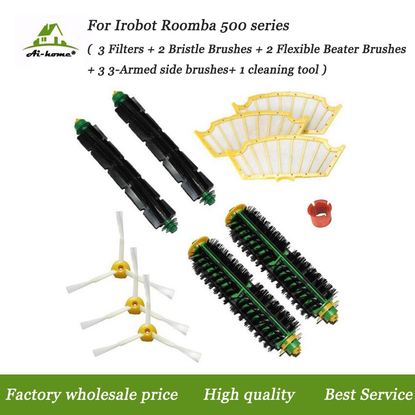 3 Hepa Filter + 2 Haren & Flexibele Beater Brush 3 Zijborstels Kits + cleaning tools voor iRobot roomba 500 Serie 530 532 535 555