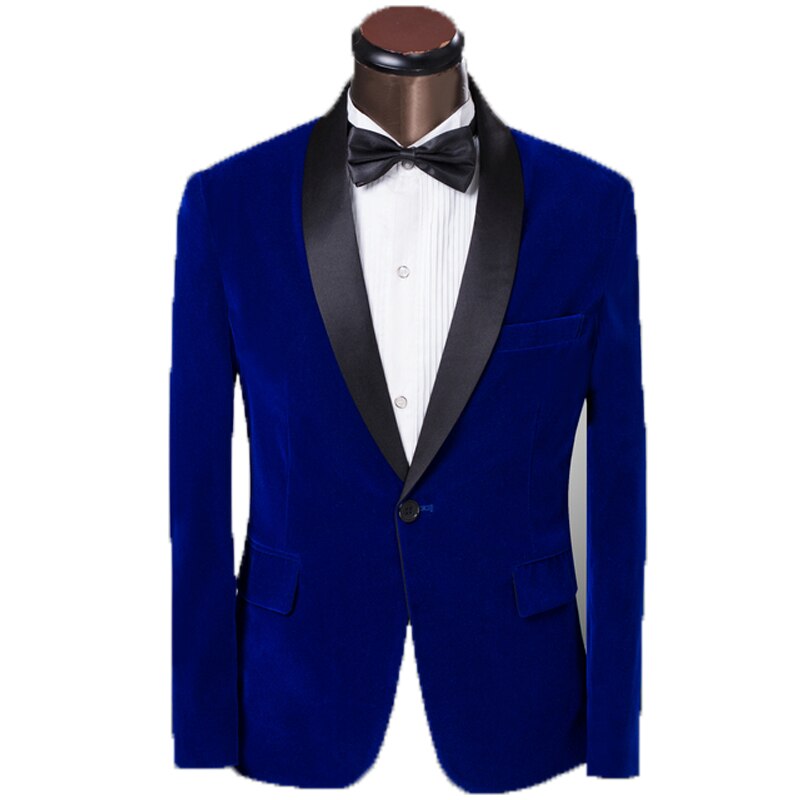 Männer Anzug königlich Blau Burgund Samt Blazer schlank passen eins Taste Bräutigam Rauchen Kostüm Herren Abendessen Jacke Formale Geschäft Blazer: Stil 2- königlich Blau / 4XL