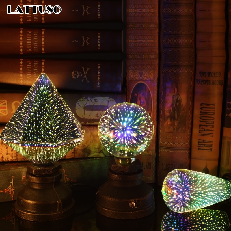 LATTUSO LED Licht Edison Lamp 3D Decoratie Lamp 220V A60 ST64 G95 G80 G125 E27 Lichten Kerst lamp Lamparas