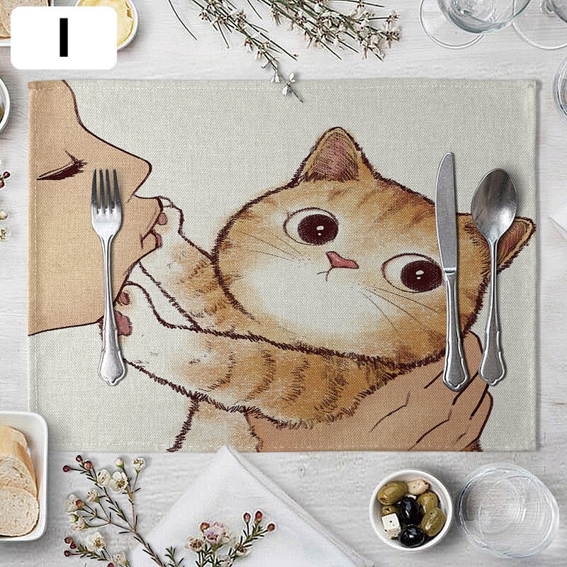 European style cute cat table mat cat style heat-proof mat placemat plate and bowl mat pot mat heat-proof mat: I