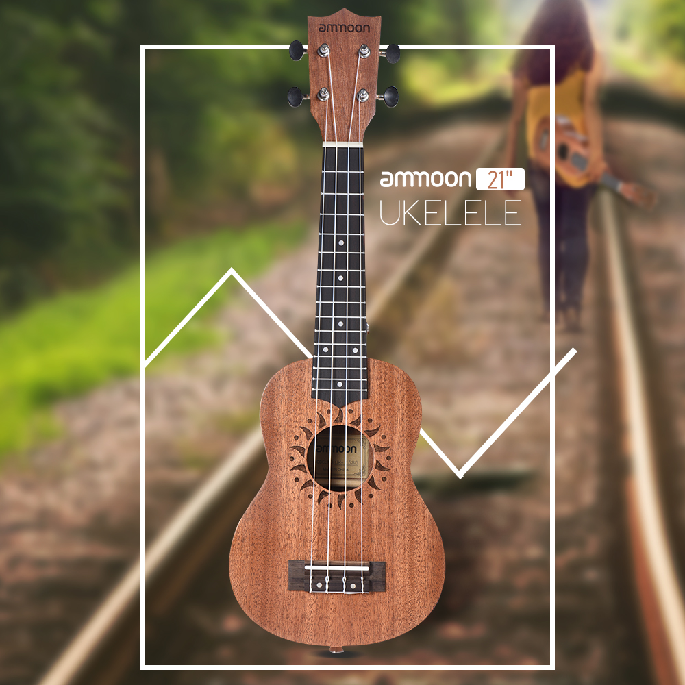 Ammoon 21 "Ukulele Akoestische Ukelele Met 21" Ukulele Tas Sapele Body Palissander Toets 15 Fret 4 Strings