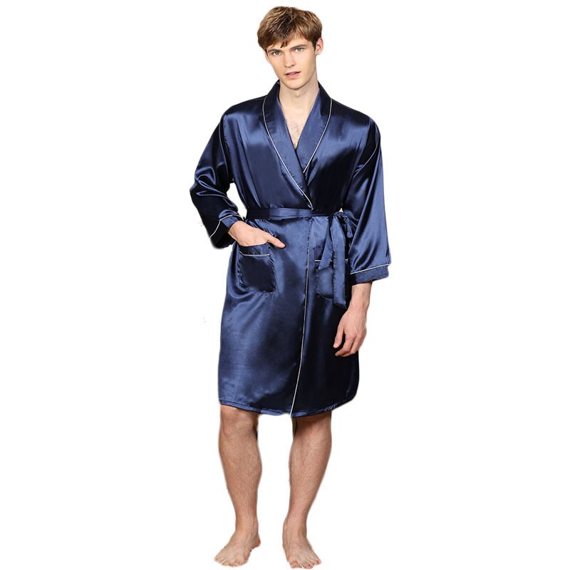 Zomer Mode Mannen Gewaad Effen Kleur Zijde Badjas Dunne Lange Mouwen Robes Pyjama Homewear Kleding Grote Maat M-5XL