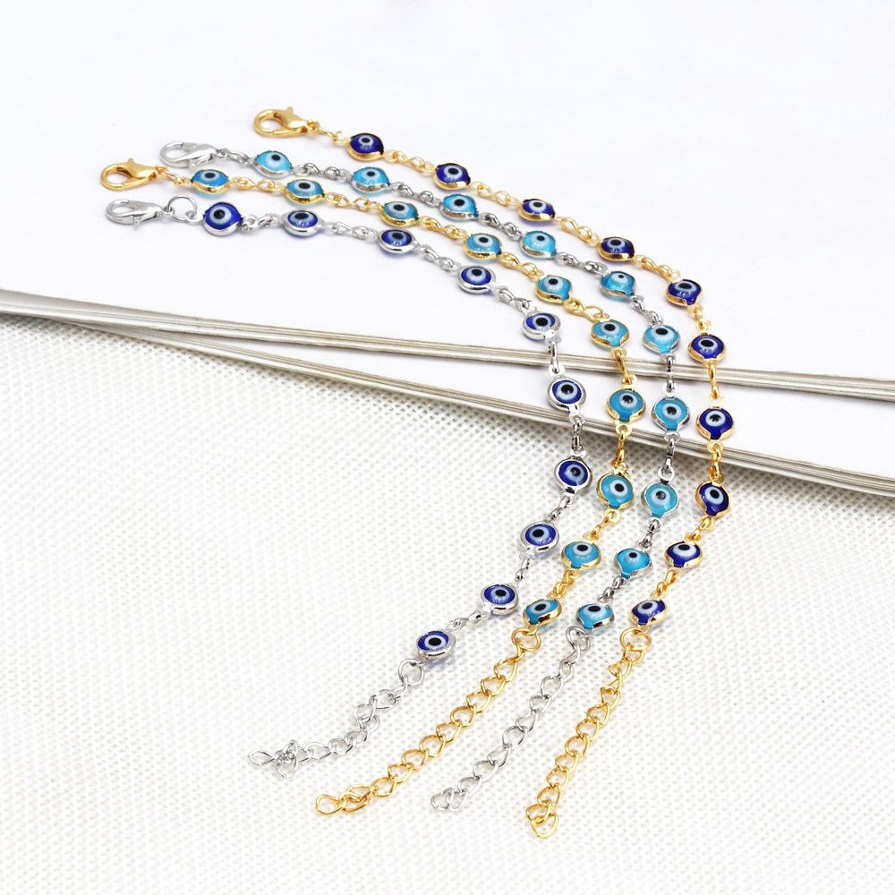 Pulsera con dije de mal de ojo turco azul de ojo de la suerte, pulsera de cadena de aleación ajustable para mujeres y hombres, joyería, pulseras, bisutería