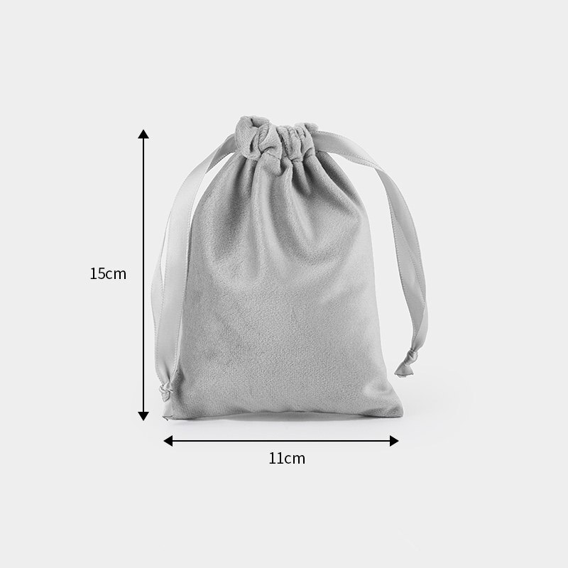 10 Pcs/Lot Christams Package Flannel Bags with Satin Drawstring Wedding Party Soft Fabric Velvet Pouch Dustbag: gray 11x15cm