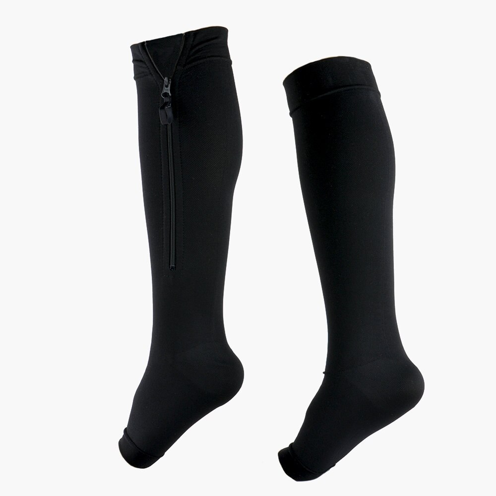 Calcetines elásticos con punta abierta y cremallera para hombre y mujer, medias deportivas de con compresión de tubo medio y venas varicosas, tallas S, M, L, XL, XXL, 3XL, 4XL, 5XL