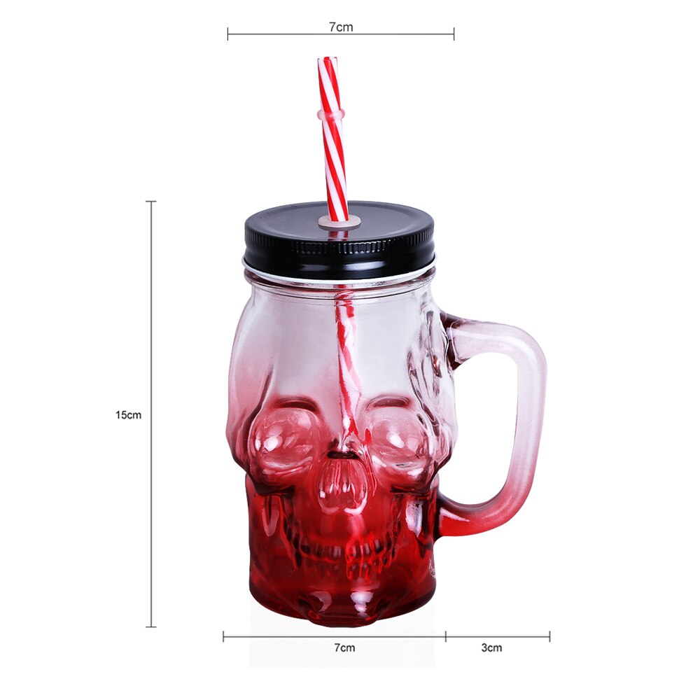 Tasse de bière en verre de 500ML | Bocal pour crâne de maçon 1 pièce, tasse de bière au avec une paille et couvercle comme décoration de Bar maison pour boire un paquet: 1