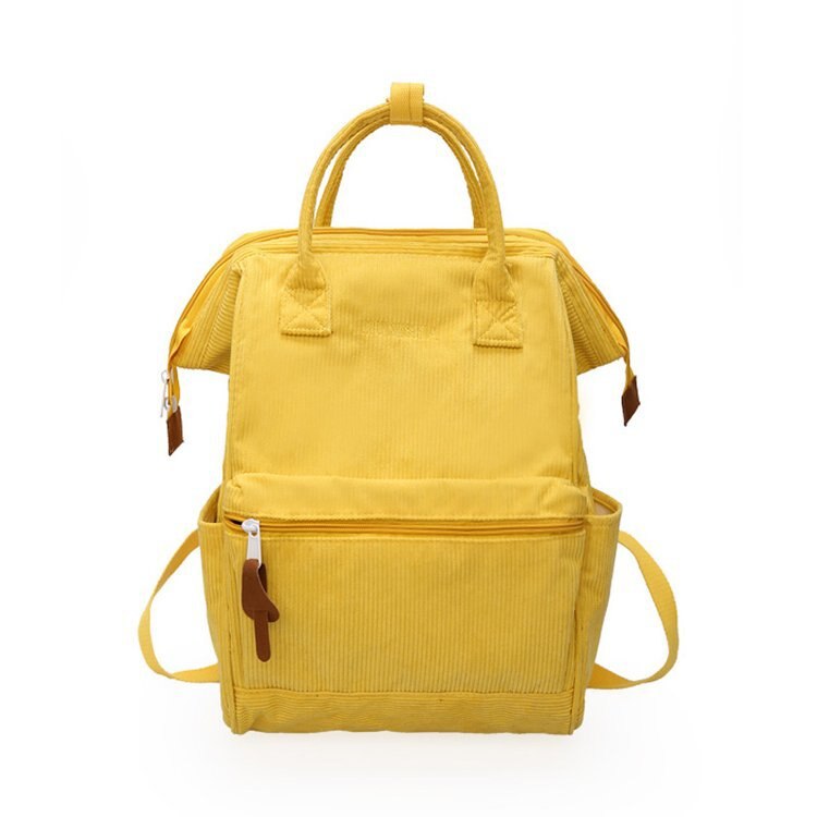 Women Corduroy Backpacks School Bags For Teenager Girls Mochila Larger Capacity Casual Travel Backpacks Female Rucksack Sac: Yellow