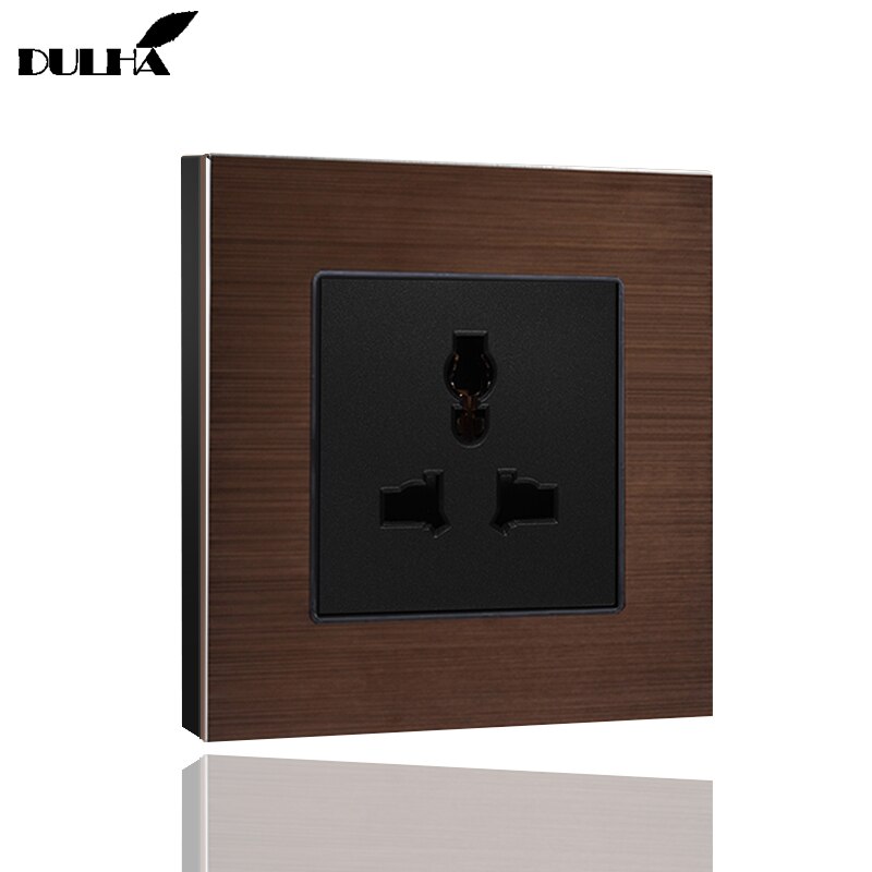 EU UK US Universal 3-Pins/hole Wall Socket, Multifuncational 3 Pins Electrical Plug Power Outlet, Luxury Brushed Aluminum Panel