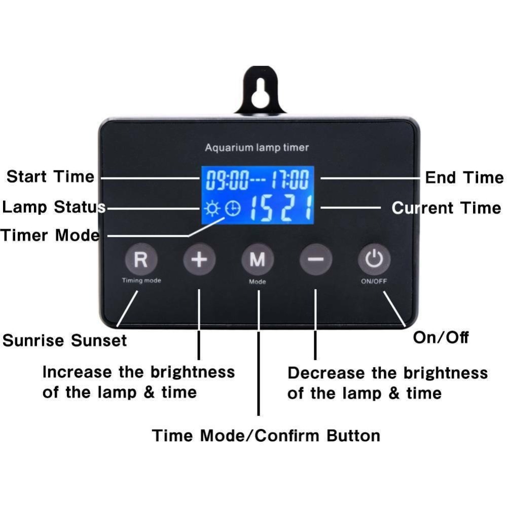 Akvarie lys controller 4 tilstande solopgang solnedgang akvarie lysdæmper led lys til akvarium lampe timer juster lysstyrke modulator