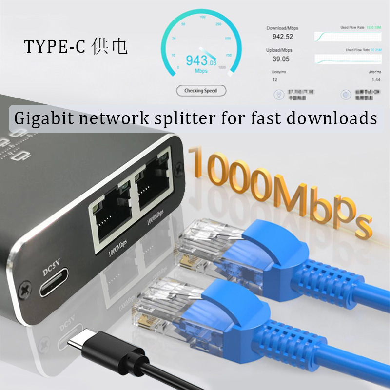 Extender Plug Estensione Splitter di rete Hub 1000Mbps Adattatore RJ45 da 1 a 2 Convertitore Gigabit Internet Ethernet 8P8C Set-Top