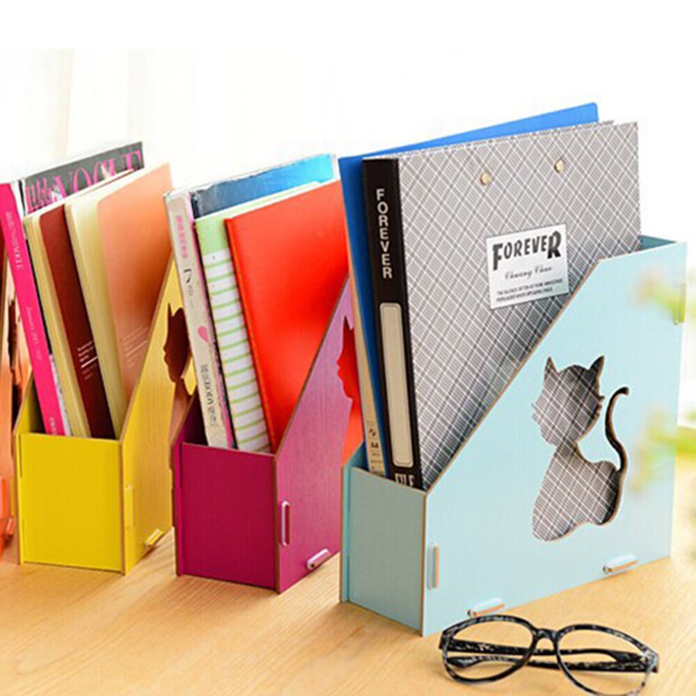 Home School Office Houten Afneembare Desktop Bestand Houder enkel Compartiment Bestand Houder Organizer Hollow-Out Kat