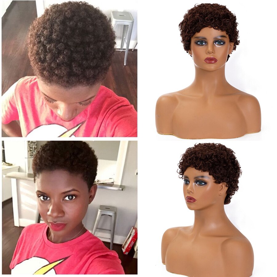 GAKA Short Afro Kinkly Curly Synthetic Wigs for Africa American Black Women Pixie Cut Natural Brown Wig: #33