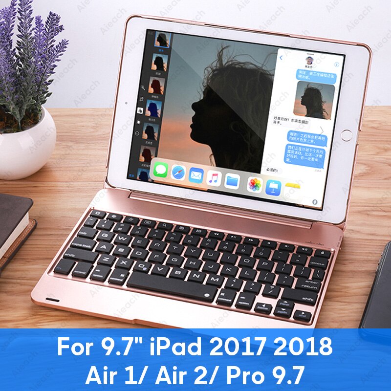 AIEACH 130° Smart Folio Keyboard Case For iPad Air 1 2 Mini 5 4 3 Cover With Sleep/Wake For iPad 5th 6th Pro 9.7 Case: 9.7 inch Rose Gold