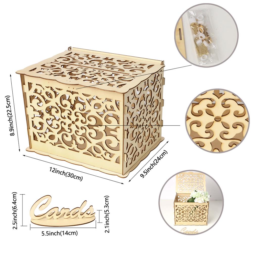 Wedding Card Boxes Wooden Box Wedding Supplies DIY Couple Deer Bird Flower Pattern Grid Business Card Wooden Box