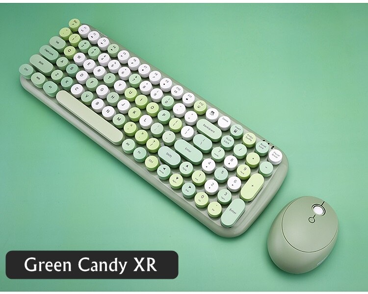 Notebook Office 3 in 1 Mini 2.4G Wireless Keyboard,Mouse and Number Pad Round Punk Mini Wireless Keyboard and Mouse Set: Green Candy XR
