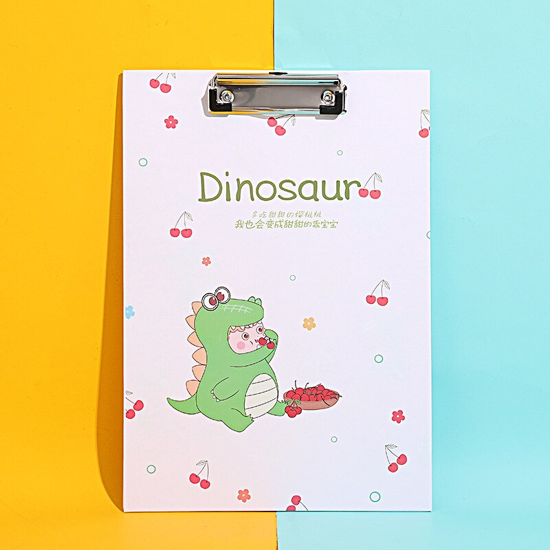 1 archivador de dibujos animados A4, bonito archivador de dinosaurios para estudiantes, Bloc de notas, clip de papel de prueba, suministros escolares de oficina,: Cherry