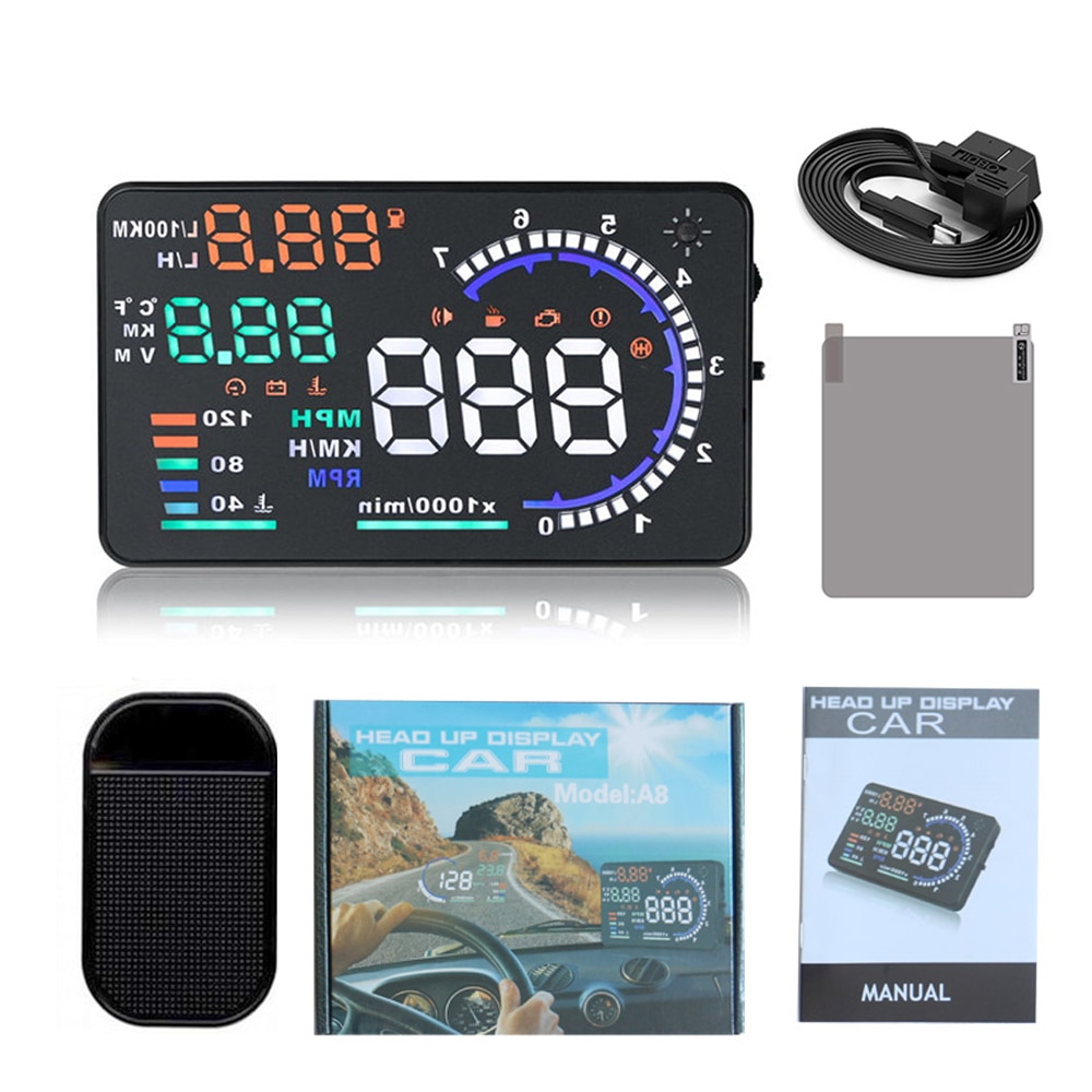 Head Up Display HUD for A8 5.5 inch Auto HUD Display HUD A8 OBD2 Interface Speed Alarm Multi-color