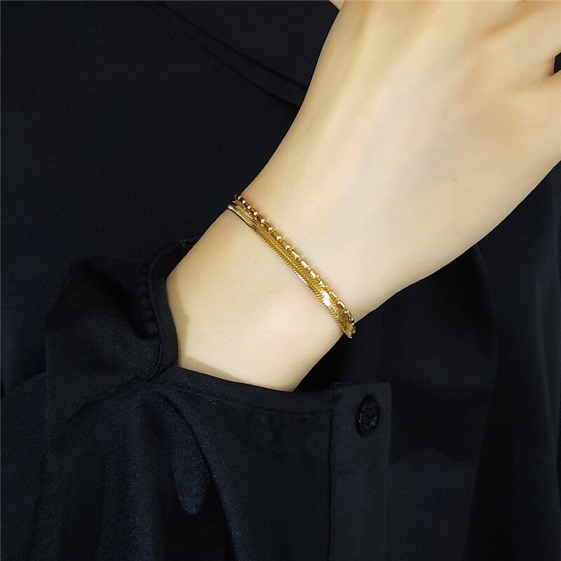 Modyle Gold Color Snake Chain Bracelet Bangle for Women Punk Multi Layer Stainless Steel Chain Bracelet Female Jewelry