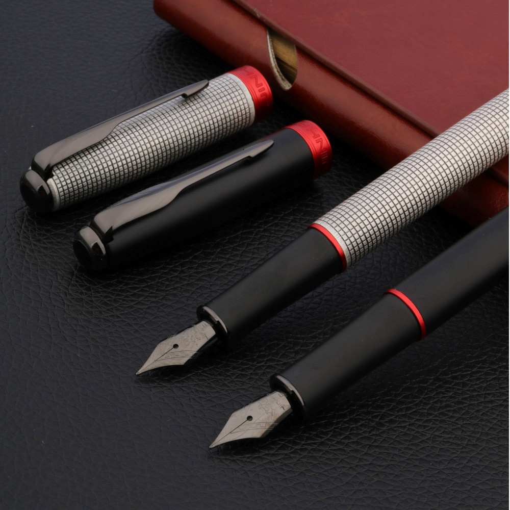 Jinhao 75 Vulpen Frosted Zwart Geborsteld Veer Titanium Zwarte Briefpapier 0.7Mm Inkt Pen Schoolbenodigdheden