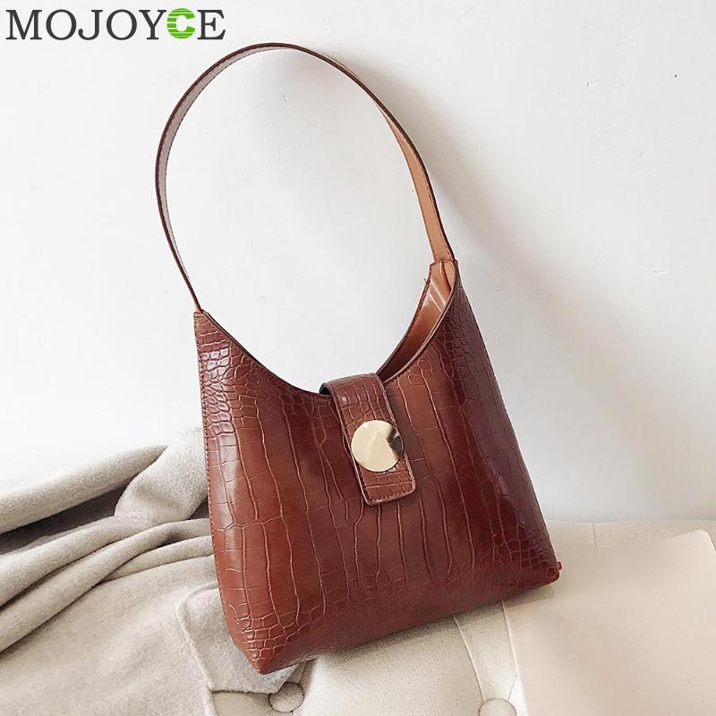 Women Retro Crocodile PU Leather Handbags Solid Color Shoulder Bag Simple Shopping Totes