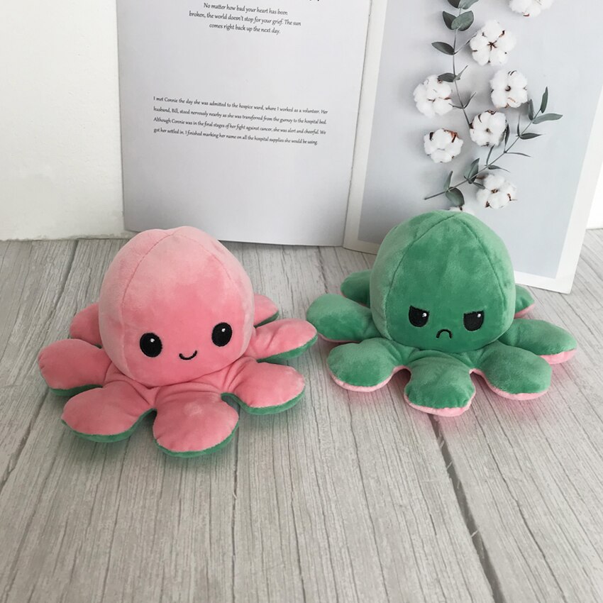 Flip Octopu Stuffed Plush Doll Different Sides To Show Different Moods Soft Simulation Reversible Plush Toy For Children: P-20X20X10cm