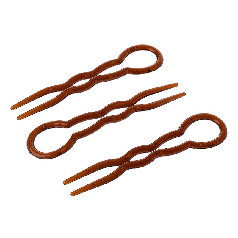 3pcs Vork Gereedschap Vlecht Kapsel Haar Vork U Vorm Vork Clips Pin Accessoires: Bruin