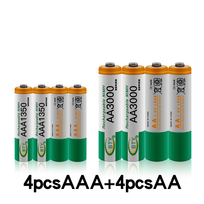100% Aaa Batterij 1350 Mah Aaa Rechageable Batterij Ni-Mh 1.2 V Aa Batterij 1.2 V 3000 Mah Ni Mh aa Oplaadbare Batterijen